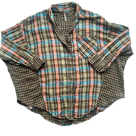 Free People One Of The Guys Plaid Flannel Tunic Shirt,Small,Oversized,Retail$128 - Picture 4 of 10